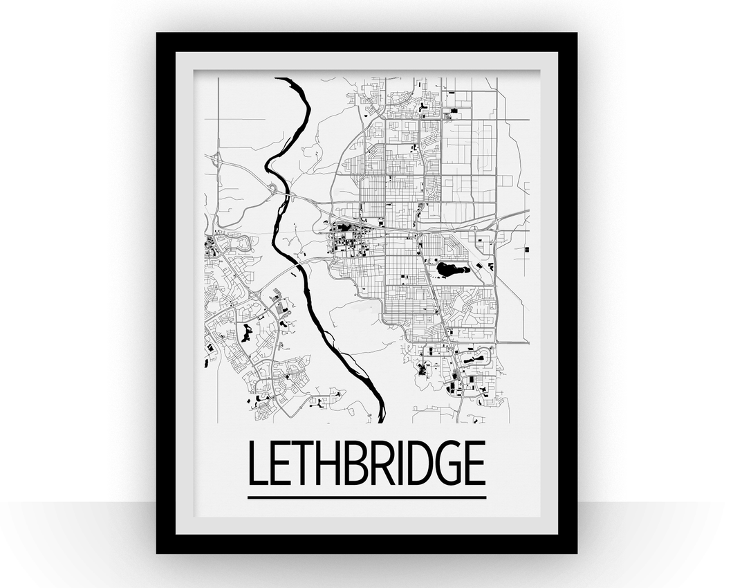 Affiche cartographique de Lethbridge Alberta - Style Art Déco