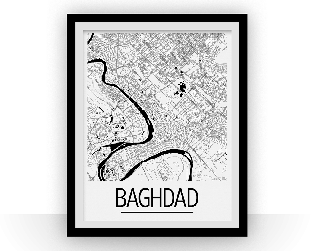 Baghdad Map Poster - Iraq Map Print - Art Deco Series