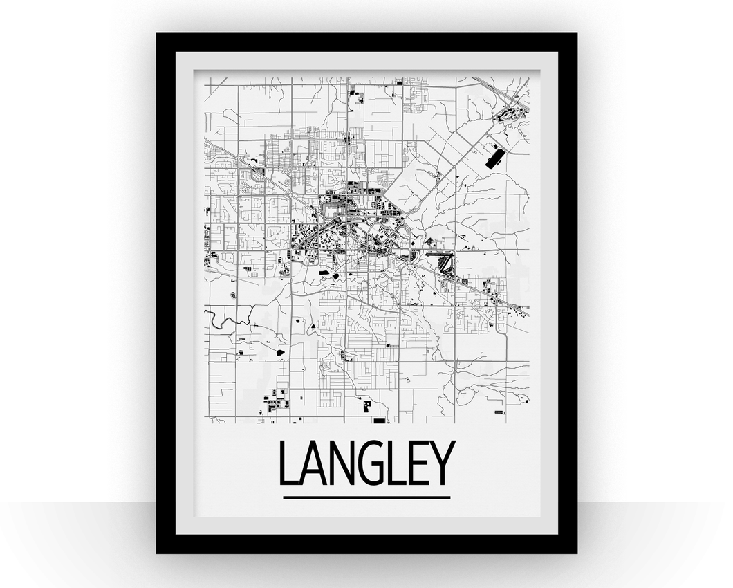 Affiche cartographique de Langley British Columbia - Style Art Déco