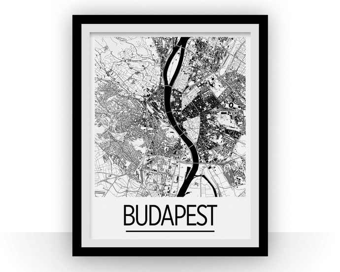Budapest Map Poster - hungary Map Print - Art Deco Series