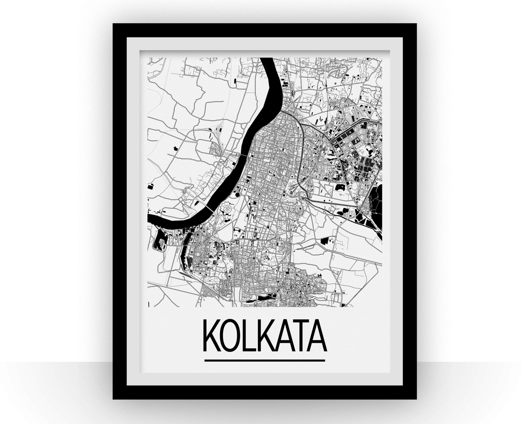 Kolkata Map Poster - india Map Print - Art Deco Series