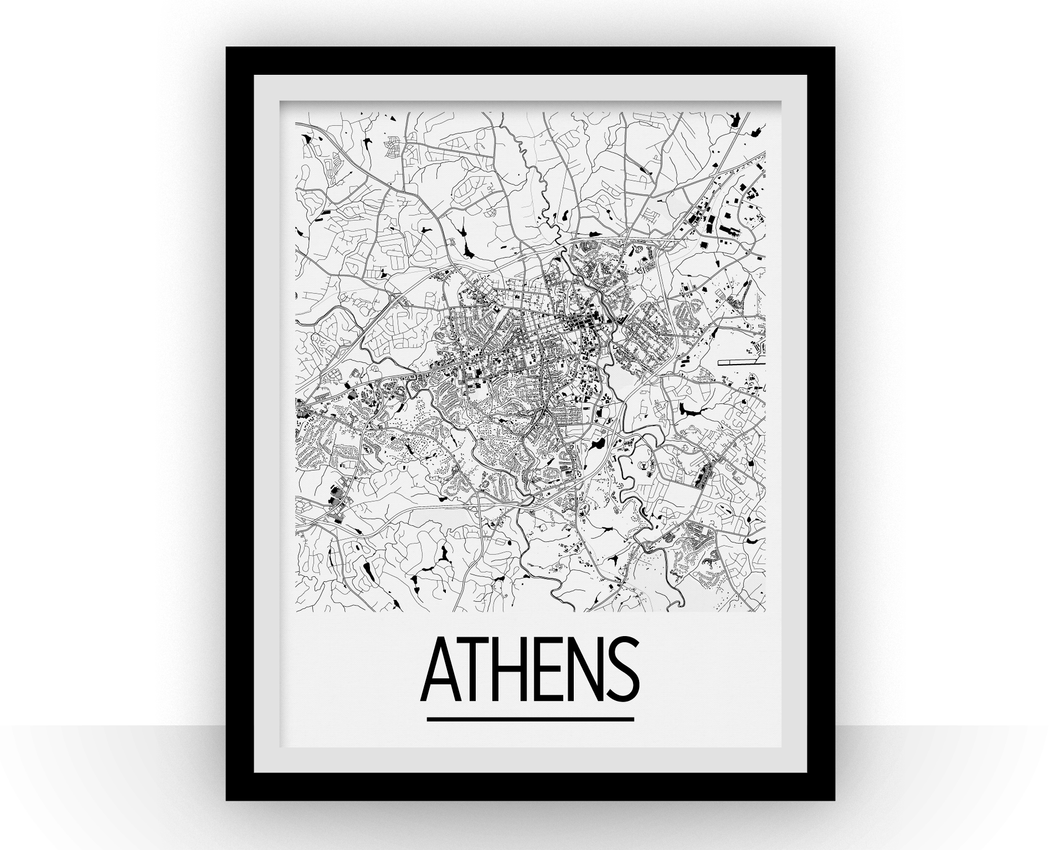 Affiche cartographique de Athens Georgia - Style Art Déco