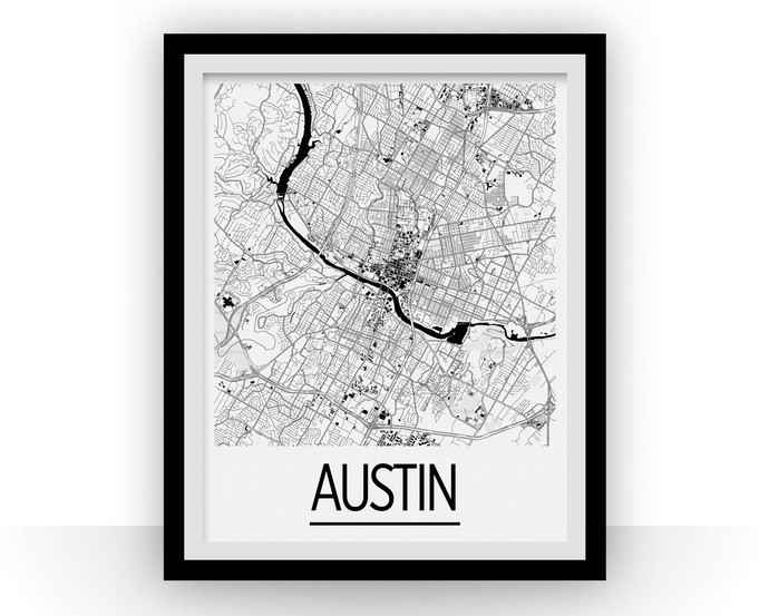 Austin Map Poster - usa Map Print - Art Deco Series