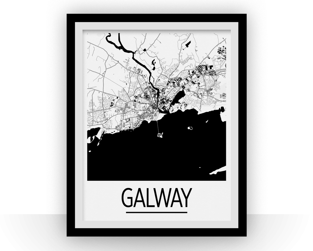 Galway Map Poster - Ireland Map Print - Art Deco Series