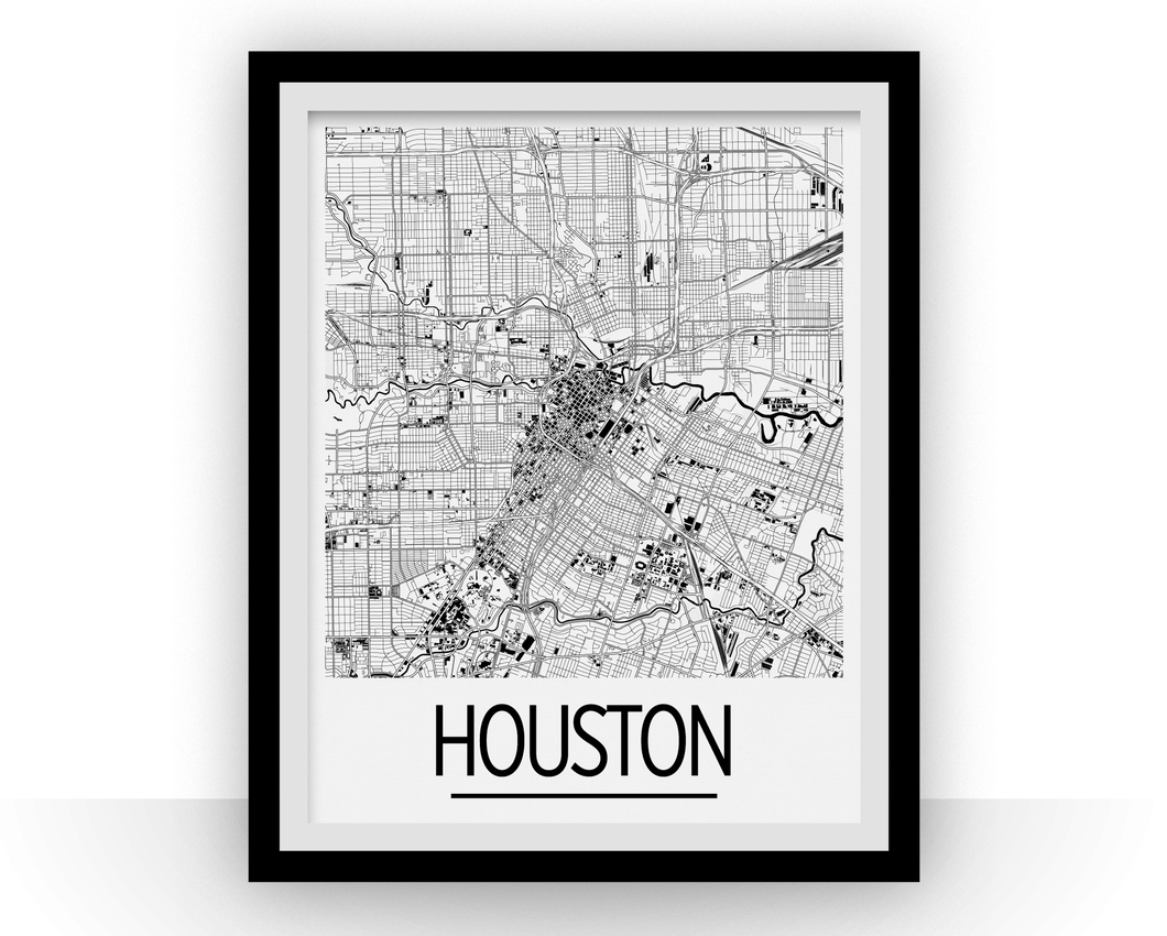 Houston Map Poster - usa Map Print - Art Deco Series