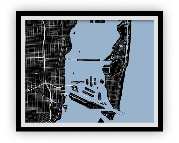 Miami Map Print - Choose your color